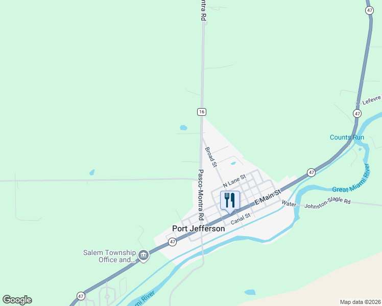 map of restaurants, bars, coffee shops, grocery stores, and more near 9131 Pasco-Montra Road in Sidney