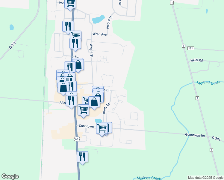 map of restaurants, bars, coffee shops, grocery stores, and more near 479 Woodside Place in Bellefontaine