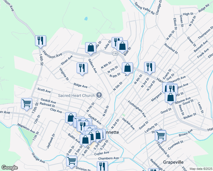 map of restaurants, bars, coffee shops, grocery stores, and more near 620 Sellers Ave in Jeannette