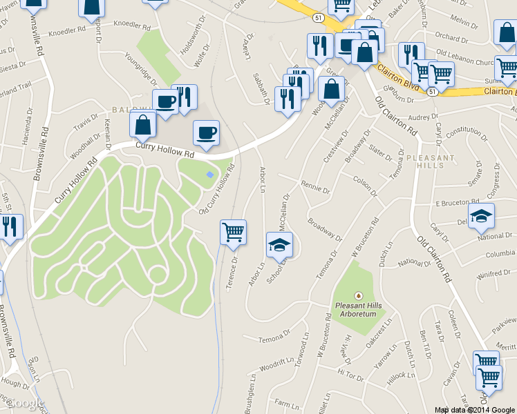 map of restaurants, bars, coffee shops, grocery stores, and more near 649 Arbor Lane in Pittsburgh