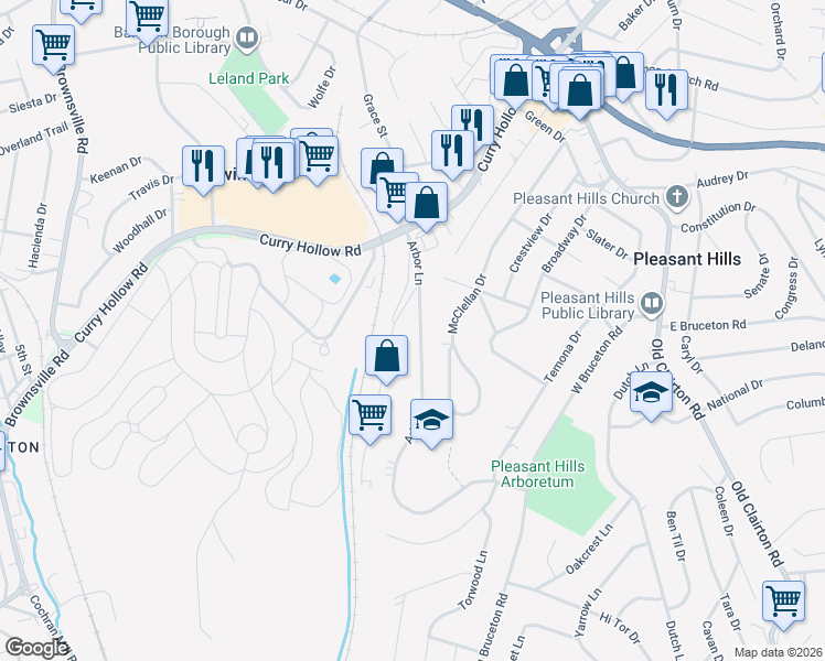 map of restaurants, bars, coffee shops, grocery stores, and more near 649 Arbor Lane in Pittsburgh