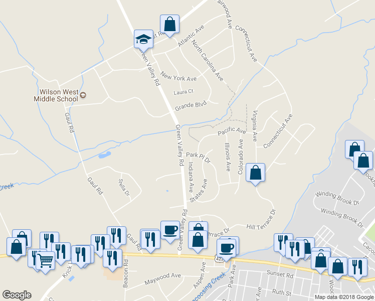 map of restaurants, bars, coffee shops, grocery stores, and more near 3 Park Place Drive in Reading