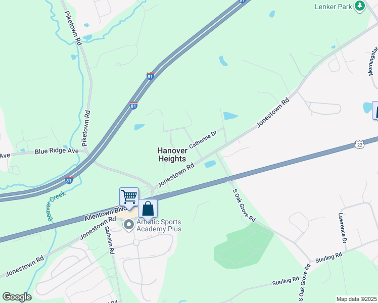 map of restaurants, bars, coffee shops, grocery stores, and more near 7195 Catherine Drive in Harrisburg