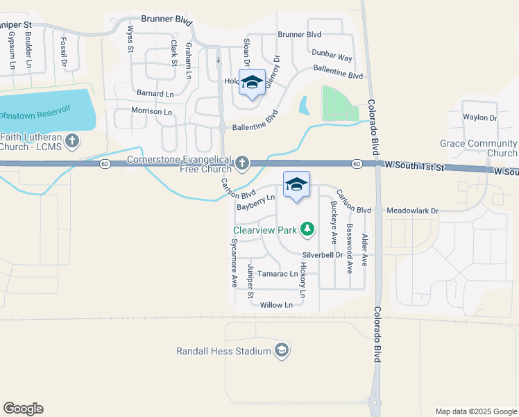 map of restaurants, bars, coffee shops, grocery stores, and more near 3366 Bayberry Lane in Johnstown