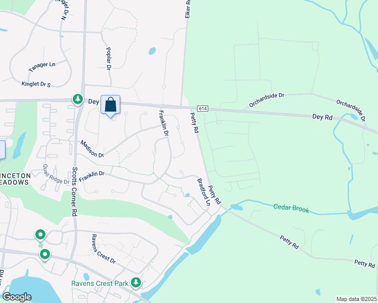 map of restaurants, bars, coffee shops, grocery stores, and more near 12 Allen Court in Plainsboro Township