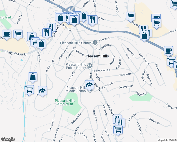 map of restaurants, bars, coffee shops, grocery stores, and more near 312 Old Clairton Road in Pittsburgh