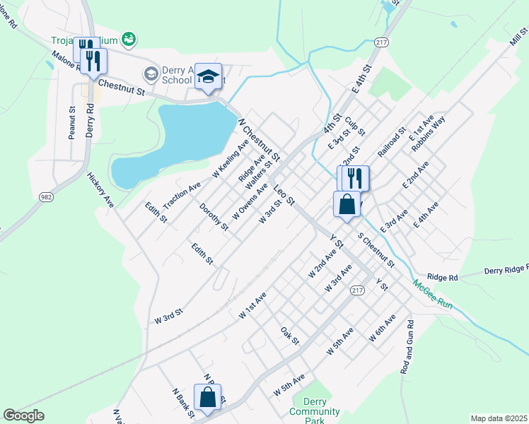 map of restaurants, bars, coffee shops, grocery stores, and more near 238 West 3rd Street in Derry