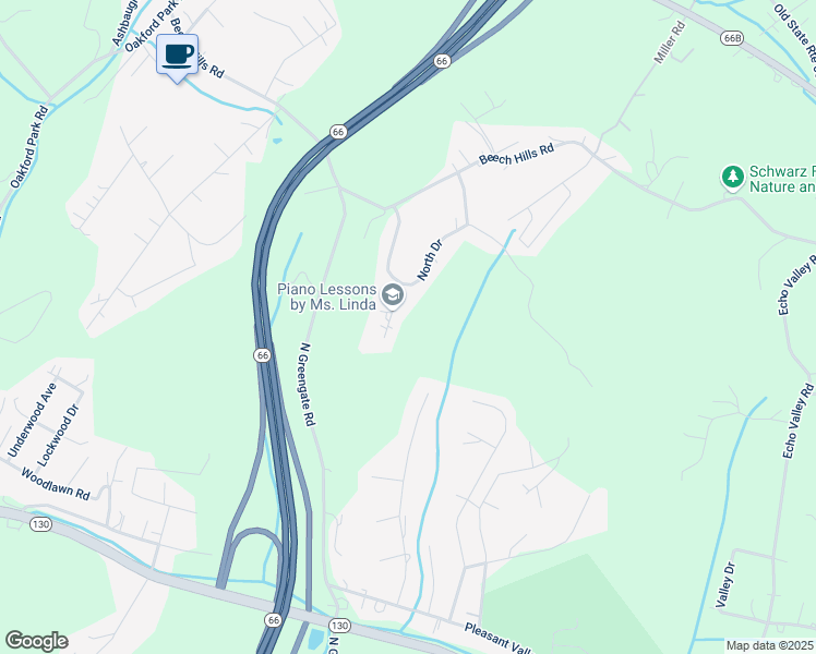 map of restaurants, bars, coffee shops, grocery stores, and more near 4515 Evergreen Drive in Jeannette