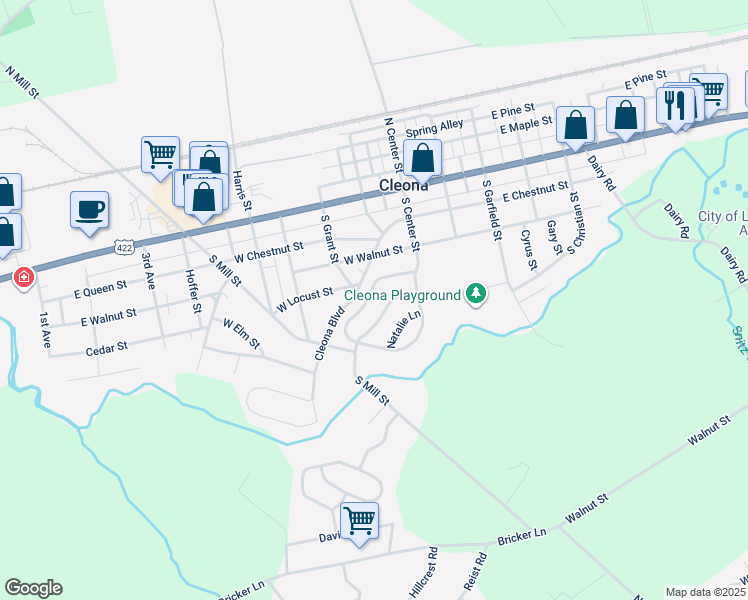 map of restaurants, bars, coffee shops, grocery stores, and more near 24 Dogwood Lane in Cleona