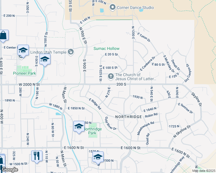 map of restaurants, bars, coffee shops, grocery stores, and more near 1987 North 270 East in Orem