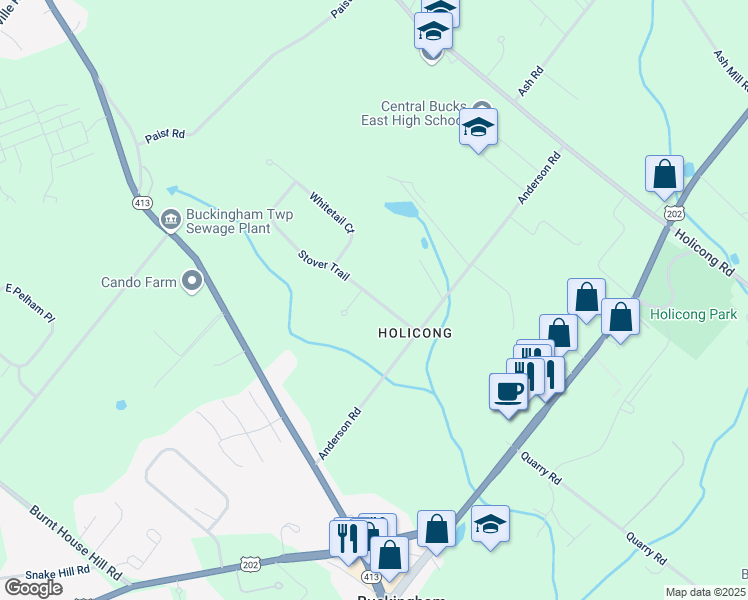 map of restaurants, bars, coffee shops, grocery stores, and more near 2840 Stover Trail in Doylestown