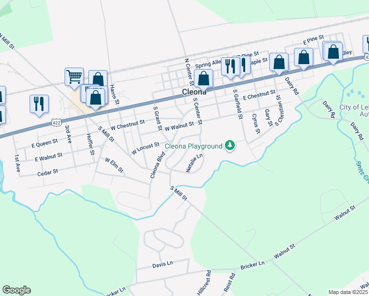 map of restaurants, bars, coffee shops, grocery stores, and more near 15 Walnut Mill Lane in Cleona
