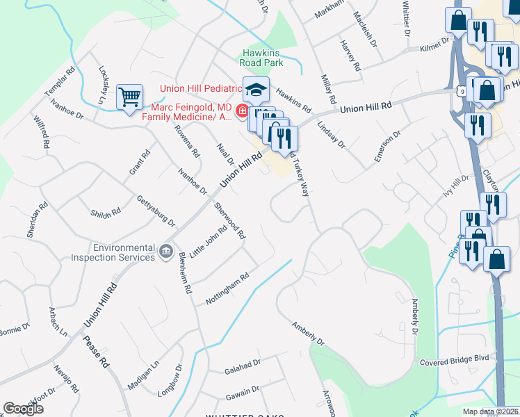 map of restaurants, bars, coffee shops, grocery stores, and more near 39 Nottingham Road in Manalapan Township