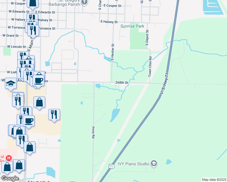 map of restaurants, bars, coffee shops, grocery stores, and more near East South Avenue in Maryville