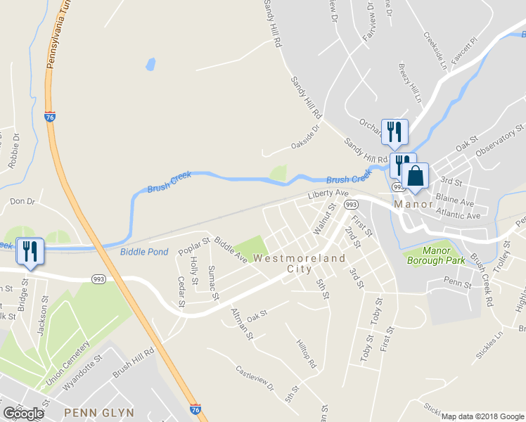 map of restaurants, bars, coffee shops, grocery stores, and more near 15222 Liberty Avenue in Westmoreland City