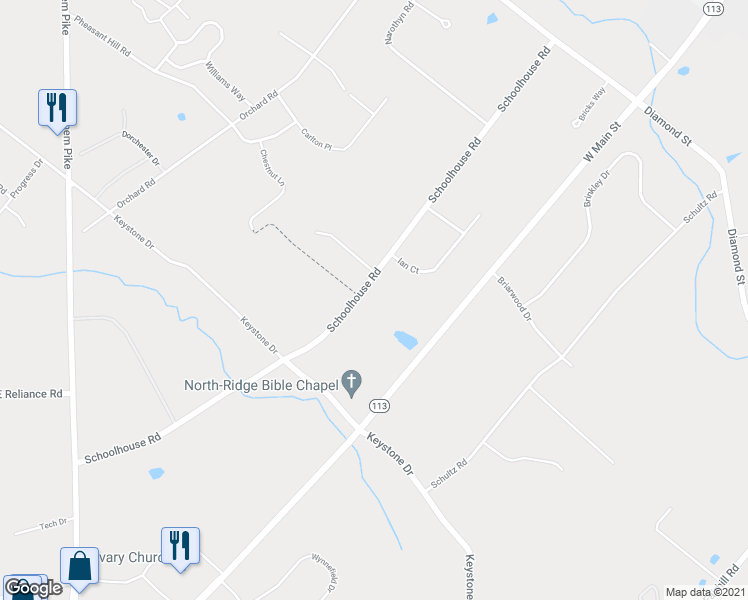 map of restaurants, bars, coffee shops, grocery stores, and more near 416 Schoolhouse Road in Sellersville