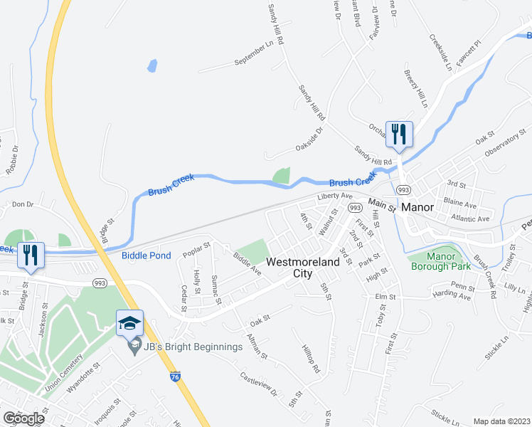 map of restaurants, bars, coffee shops, grocery stores, and more near 15201 Liberty Avenue in Westmoreland City