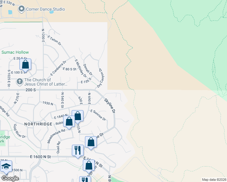 map of restaurants, bars, coffee shops, grocery stores, and more near 817 Heather Road in Orem
