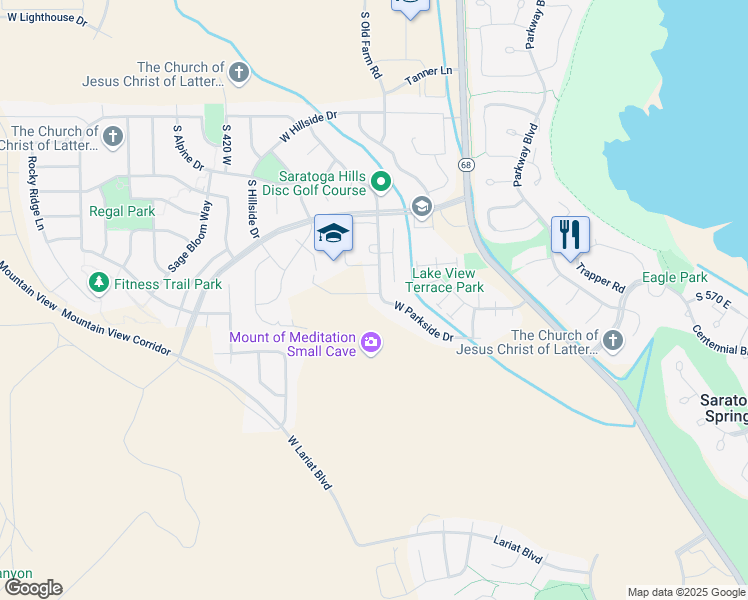 map of restaurants, bars, coffee shops, grocery stores, and more near 197 West Parkside Drive in Saratoga Springs