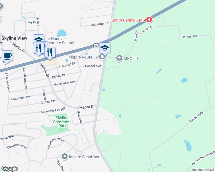 map of restaurants, bars, coffee shops, grocery stores, and more near 227 Hershey Road in Harrisburg