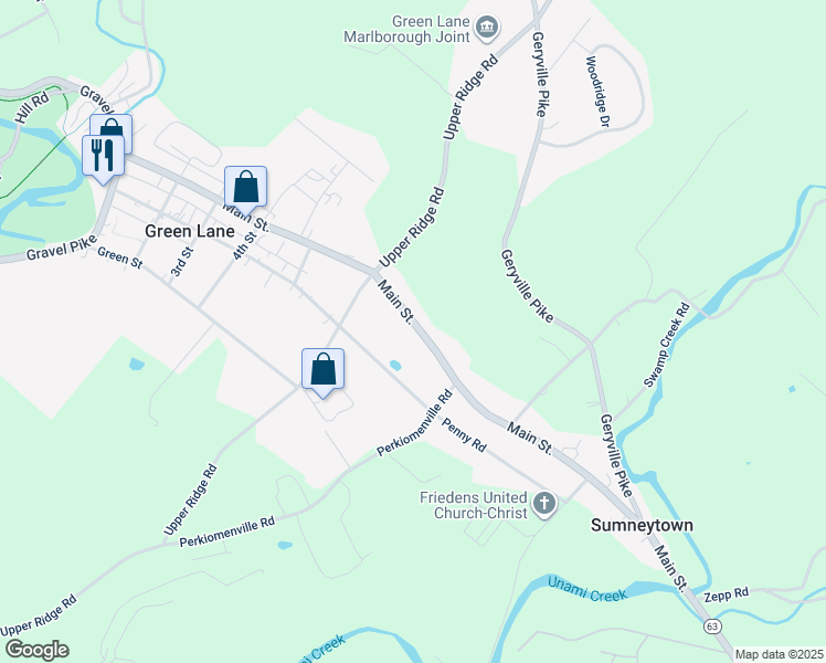 map of restaurants, bars, coffee shops, grocery stores, and more near 3017 Main Street in Green Lane