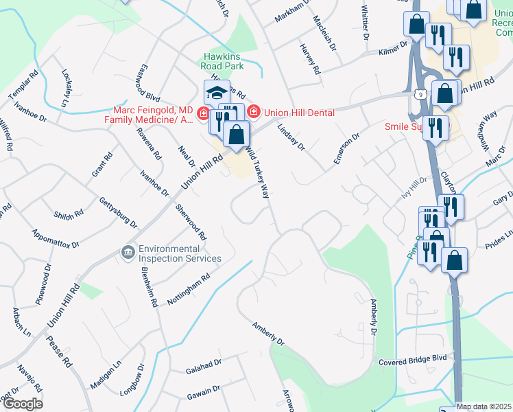 map of restaurants, bars, coffee shops, grocery stores, and more near 13 Wild Turkey Way in Manalapan Township