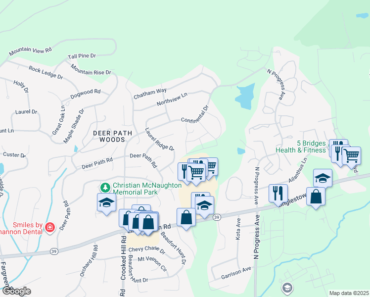 map of restaurants, bars, coffee shops, grocery stores, and more near 4629 Laurel Ridge Drive in Harrisburg