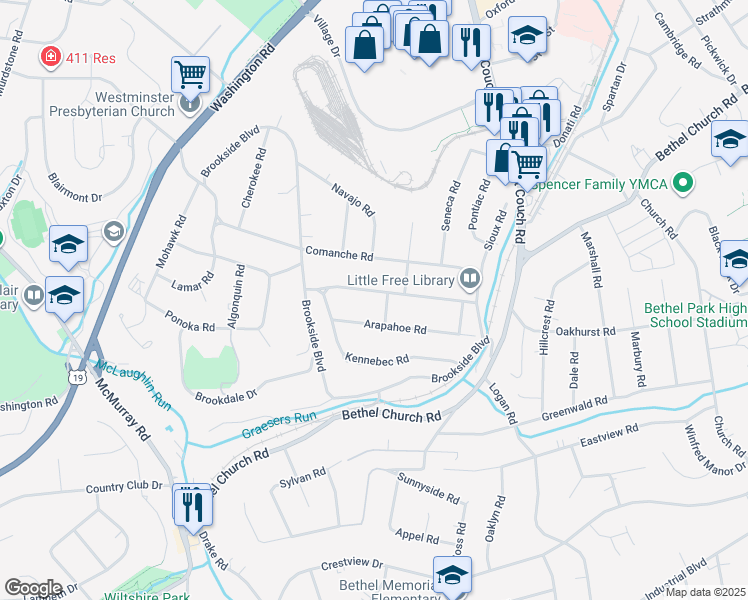 map of restaurants, bars, coffee shops, grocery stores, and more near 3230 Arapahoe Road in Pittsburgh