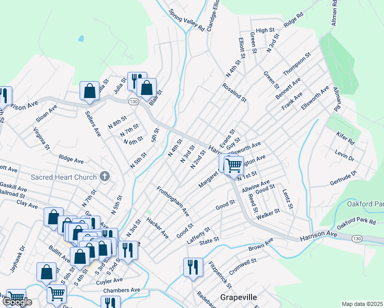 map of restaurants, bars, coffee shops, grocery stores, and more near 501 Second Street North in Jeannette