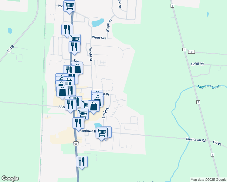 map of restaurants, bars, coffee shops, grocery stores, and more near 479 Woodside Place in Bellefontaine