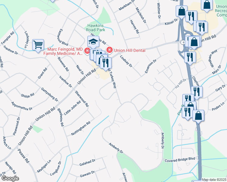 map of restaurants, bars, coffee shops, grocery stores, and more near 13 Wild Turkey Way in Manalapan Township