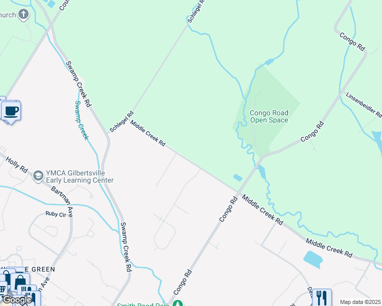 map of restaurants, bars, coffee shops, grocery stores, and more near 265 Middle Creek Road in Gilbertsville