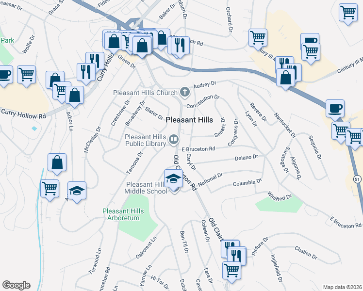 map of restaurants, bars, coffee shops, grocery stores, and more near 312 Old Clairton Road in Pittsburgh
