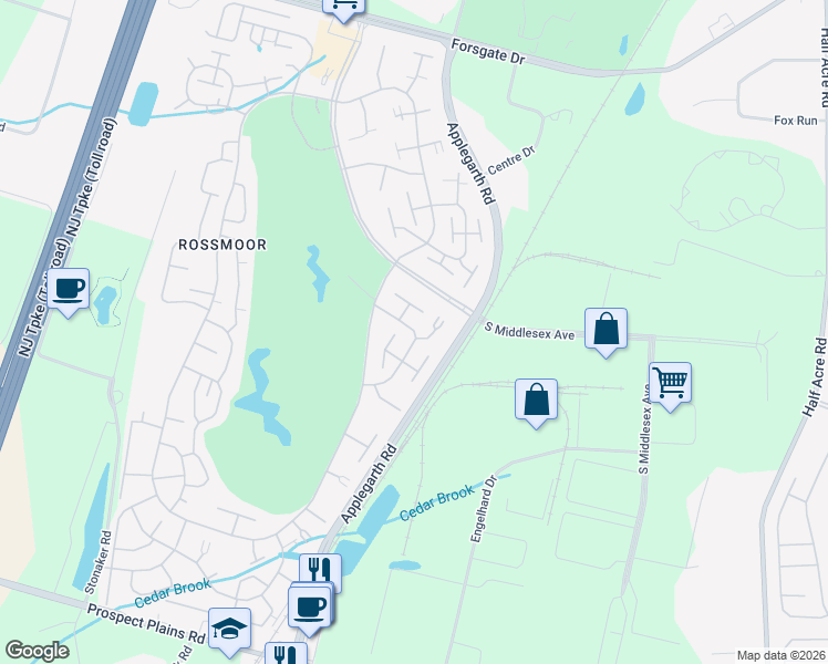 map of restaurants, bars, coffee shops, grocery stores, and more near 245B Mayflower Way in Monroe Township
