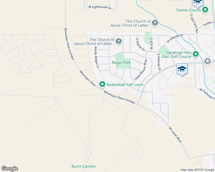 map of restaurants, bars, coffee shops, grocery stores, and more near 1539 Rocky Ridge Court in Saratoga Springs