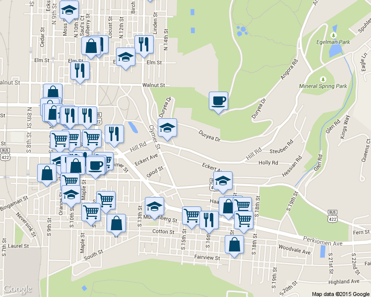 map of restaurants, bars, coffee shops, grocery stores, and more near 1515 Hill Road in Reading