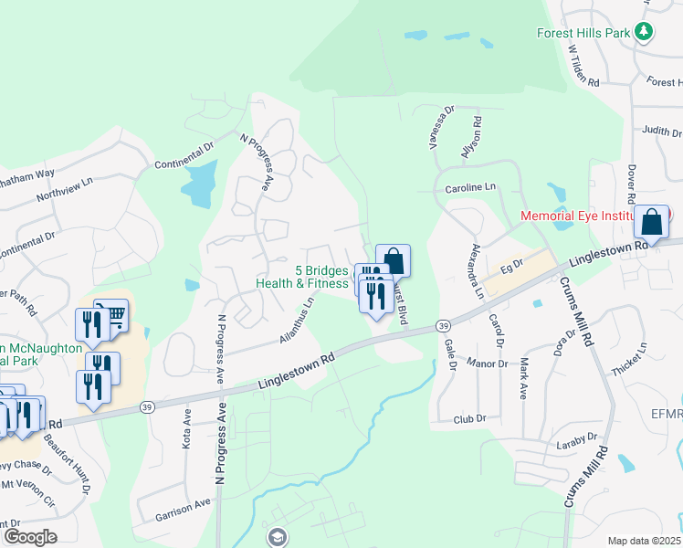 map of restaurants, bars, coffee shops, grocery stores, and more near 2811 Oakwood Drive in Harrisburg