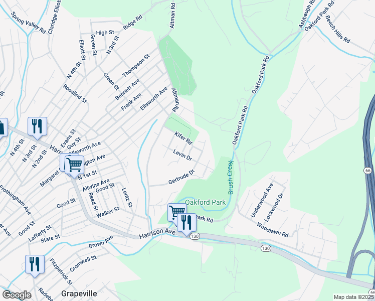 map of restaurants, bars, coffee shops, grocery stores, and more near 20 Levin Drive in Jeannette