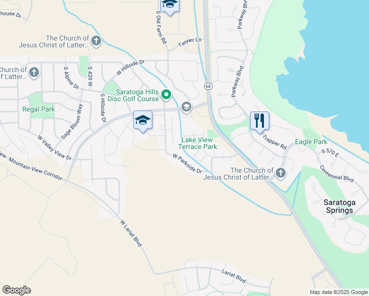 map of restaurants, bars, coffee shops, grocery stores, and more near 1491 Lake View Terrace Road in Saratoga Springs
