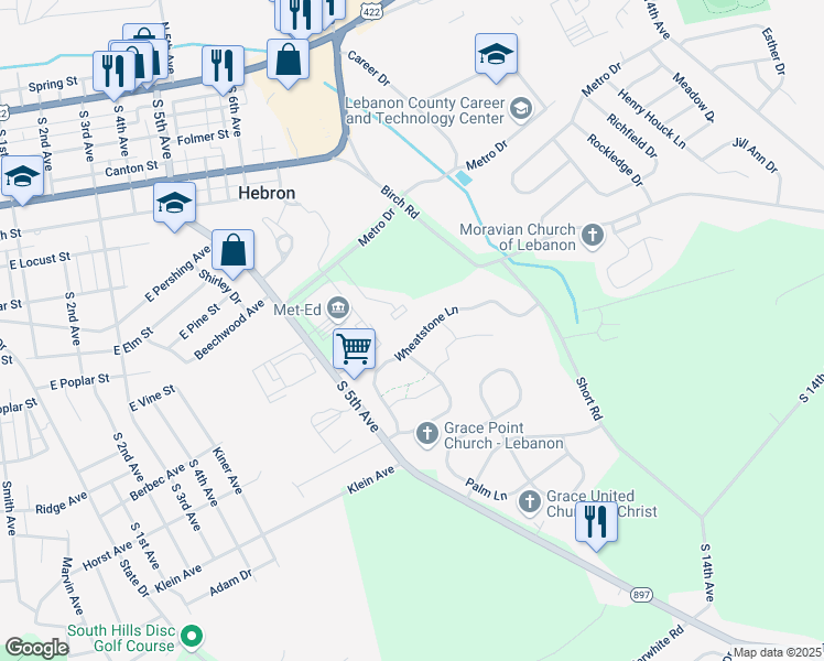 map of restaurants, bars, coffee shops, grocery stores, and more near 189 Wheatstone Lane in Lebanon