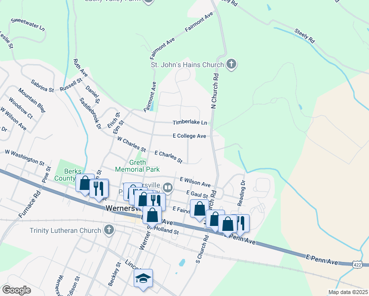 map of restaurants, bars, coffee shops, grocery stores, and more near 440 Sensen Road in Wernersville