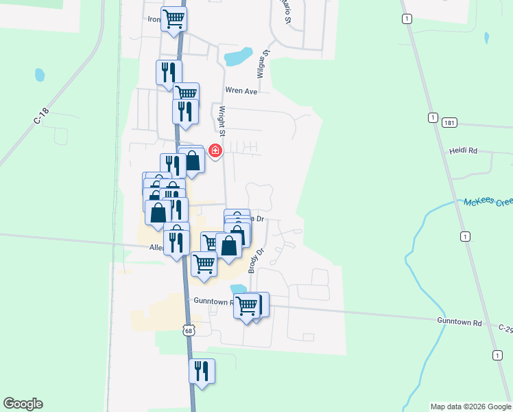 map of restaurants, bars, coffee shops, grocery stores, and more near 403 Woodside Place in Bellefontaine