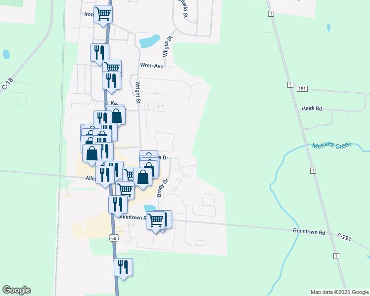 map of restaurants, bars, coffee shops, grocery stores, and more near 479 Woodside Place in Bellefontaine