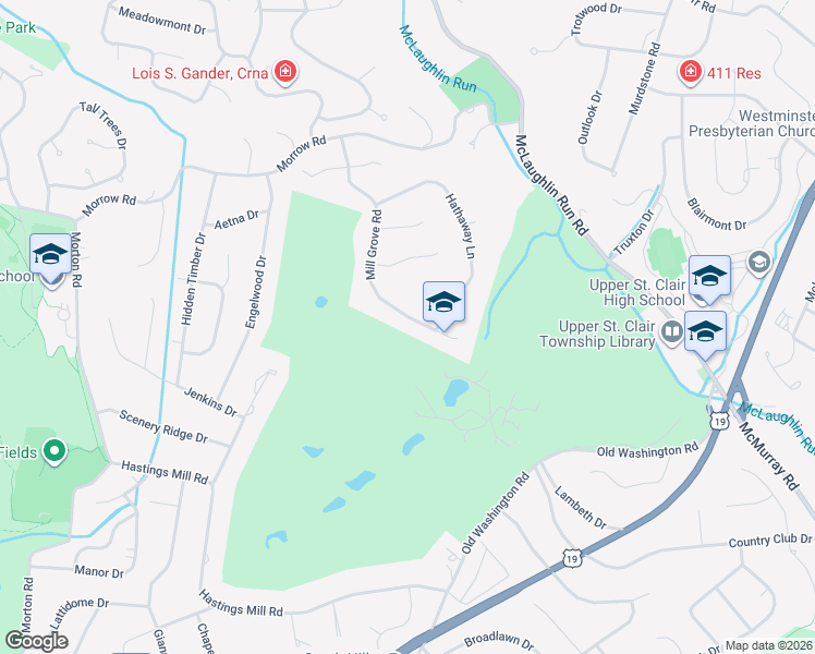 map of restaurants, bars, coffee shops, grocery stores, and more near 2408 Mill Grove Road in Pittsburgh