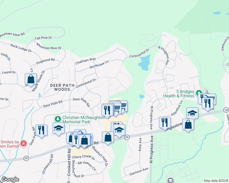 map of restaurants, bars, coffee shops, grocery stores, and more near 4629 Laurel Ridge Drive in Harrisburg