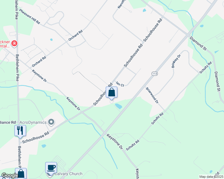 map of restaurants, bars, coffee shops, grocery stores, and more near 410 Schoolhouse Road in Sellersville