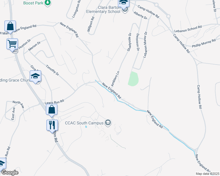 map of restaurants, bars, coffee shops, grocery stores, and more near 2602 New England Road in West Mifflin