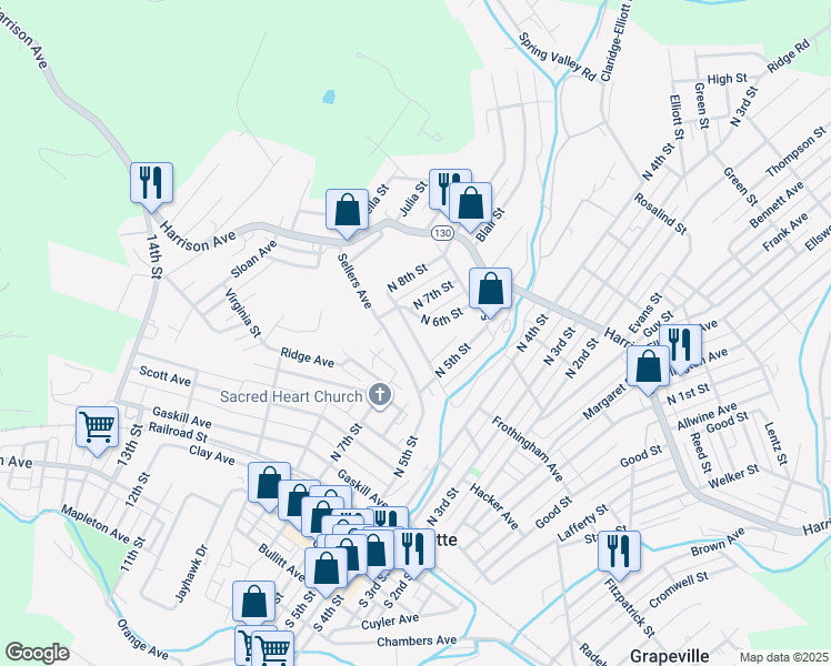 map of restaurants, bars, coffee shops, grocery stores, and more near 620 Sellers Avenue in Jeannette