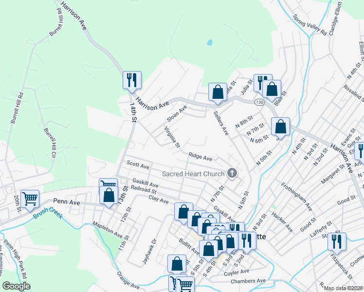 map of restaurants, bars, coffee shops, grocery stores, and more near 911 Cowan Avenue in Jeannette