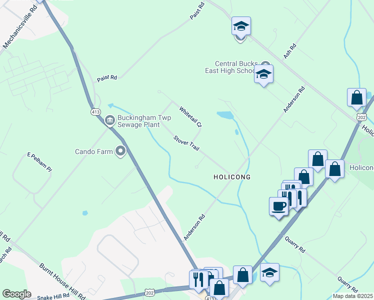 map of restaurants, bars, coffee shops, grocery stores, and more near 2840 Stover Trail in Doylestown